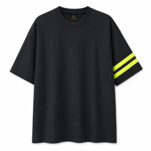 Black Drop Shoulder T-Shirt (Neon Sleeve Stripe)