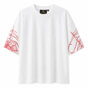 White Drop Shoulder T-Shirt (Red Spider Web Sleeve Edition)